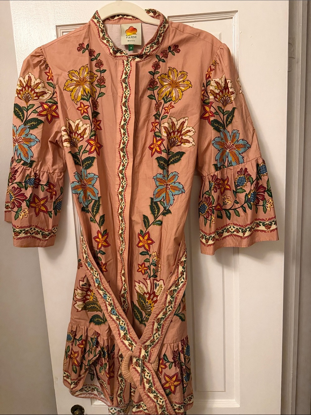 FARM Rio Peach Floral Embroidered Midi Dress
